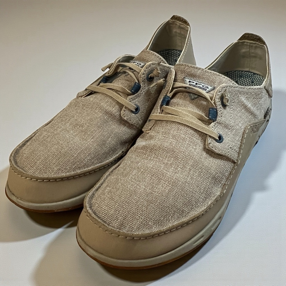 Columbia PFG Techlite Boat Shoes Men’s 12 Tan Linen Omni-Shield Fishing Casual